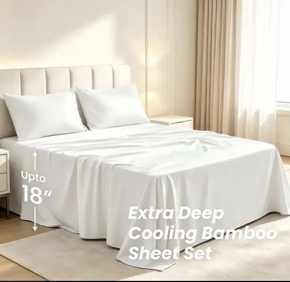 Hopeglee Ultra Thick 2200tc Bamboo Cooling Sheet Set Queen In White New